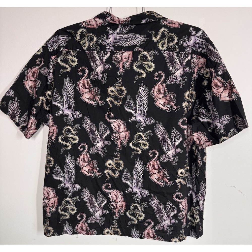Twisted Tailor Short Sleeve Button Up Shirt Tattoo Gargoyle Print Mens 2X Gothic